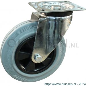 Protempo serie 11-31 zwenk transportwiel met plaatbevestiging met RVS gaffel met PP velg standaard grijze rubberen band 200 mm rollager RVS 211.209.316.000