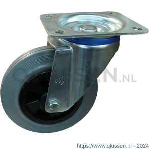 Protempo serie 11-12 zwenk transportwiel plaatbevestiging stalen gaffel PP velg standaard grijze rubberen band 250 mm rollager 211.252.126.000