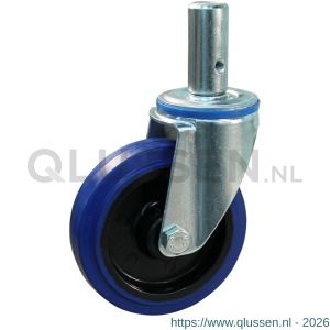 Protempo serie 13-12 zwenk transportwiel pen stalen gaffel zwarte PA velg blauwe elastische rubberen band ± 70 shore A 125 mm rollager 213.122.125.027