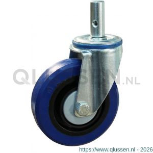 Protempo serie 13-12 zwenk transportwiel pen stalen gaffel zwarte PA velg blauwe elastische rubberen band ± 70 shore A 125 mm kogellager 213.126.125.027