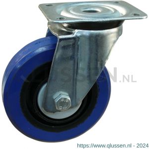 Protempo serie 13-91 zwenk transportwiel plaatbevestiging stalen gaffel zwarte PA velg blauwe elastische rubberen band ± 70 shore A 125 mm kogellager 213.126.916.000