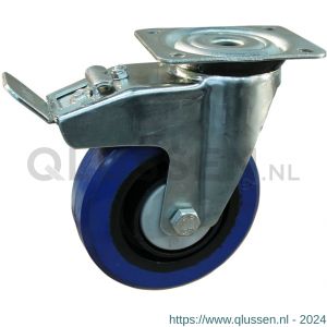 Protempo serie 13-91 zwenk transportwiel plaatbevestiging dubbele rem naloop stalen gaffel zwarte PA velg blauwe elastische rubberen band ± 70 shore A 125 mm kogellager 213.126.916.500