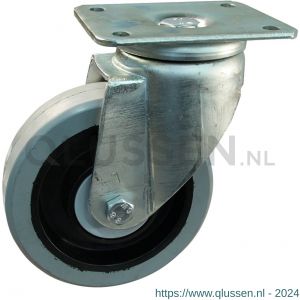 Protempo serie 14-19 zwenk transportwiel plaatbevestiging stalen gaffel zwarte PA velg grijze elastische rubberen band ± 65 shore A 80 mm kogellager 214.086.196.000