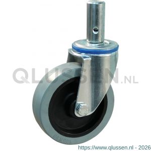 Protempo serie 14-12 zwenk transportwiel pen stalen gaffel zwarte PA velg grijze elastische rubberen band ± 65 shore A 125 mm rollager 214.122.125.027