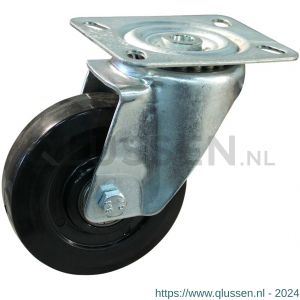 Protempo serie 16-09 zwenk transportwiel plaatbevestiging stalen gaffel hittebestendig Ditherm velg zwarte elastische rubberen band 100 mm glijlager 216.101.096.000