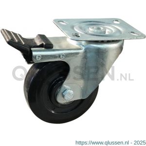 Protempo serie 16-09 zwenk transportwiel plaatbevestiging dubbele rem naloop en stalen gaffel hittebestendig Ditherm velg zwarte elastische rubberen band geremd 100 mm kogellager serie 16 - 09 216.106.096.500