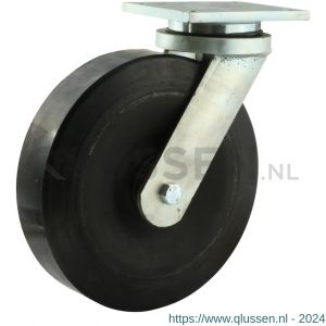 Protempo serie 18-22 zwenk transportwiel plaatbevestiging stalen velg zwarte elastische rubberen band ± 72 shore A 250 mm kogellager 218.256.226.080