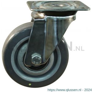 Protempo serie 19-31 zwenk transportwiel plaatbevestiging RVS gaffel PP velg grijze TPE band 125 mm kogellager RVS 219.128.316.046