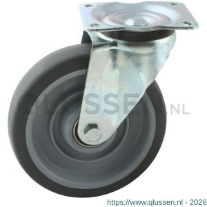 Protempo serie 19-91 zwenk transportwiel plaatbevestiging stalen gaffel PP velg grijze TPE band 200 mm kogellager 219.206.916.050