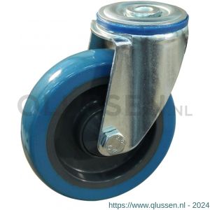 Protempo serie 21-12 zwenk transportwiel boutgat stalen gaffel grijze PA velg blauwe TPU band 125 mm kogellager 221.126.120.030