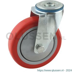 Protempo serie 21-12 zwenk transportwiel boutgat stalen gaffel grijze PA velg rode TPU band 125 mm kogellager 221.126.120.032