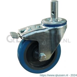 Protempo serie 21-12 zwenk transportwiel boutgat dubbele rem naloop stalen gaffel grijze PA velg blauwe TPU band 125 mm kogellager 221.126.120.530