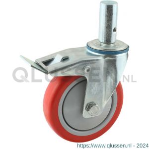 Protempo serie 21-12 zwenk transportwiel pen dubbele rem naloop stalen gaffel grijze PA velg blauwe TPU band 125 mm kogellager 221.126.125.527