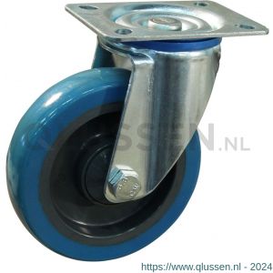 Protempo serie 21-12 zwenk transportwiel plaatbevestiging stalen gaffel grijze PA velg blauwe TPU band 125 mm kogellager 221.126.126.030