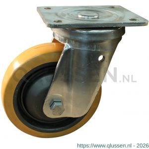 Protempo serie 21-36 zwenk transportwiel plaatbevestiging RVS gaffel grijze glasvezel versterkte PA velg bruine TPU band 160 mm kogellager RVS 221.168.366.046