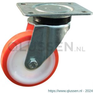 Protempo serie 27-14 zwenk transportwiel plaatbevestiging stalen gaffel witte PA velg rode TPU band ± 97 shore A 125 mm glijlager 227.121.146.000