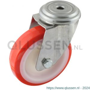 Protempo serie 27-31 zwenk transportwiel boutgat RVS gaffel witte PA velg rode TPU band ± 97 shore A 125 mm glijlager 227.121.310.012