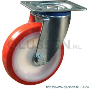 Protempo serie 27-12 zwenk transportwiel plaatbevestiging stalen gaffel witte PA velg rode TPU band ± 97 shore A 125 mm rollager 227.122.126.000