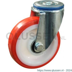 Protempo serie 27-12 zwenk transportwiel boutgat stalen gaffel witte PA velg rode TPU band ± 97 shore A 125 mm kogellager 227.126.120.000