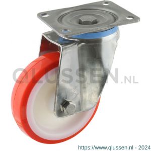 Protempo serie 27-35 zwenk transportwiel plaatbevestiging RVS gaffel witte PA velg rode TPU band ± 97 shore A 150 mm glijlager 227.151.356.000