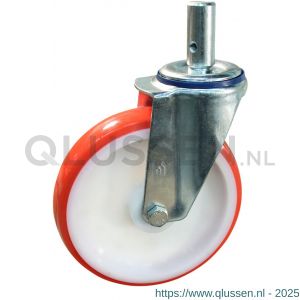 Protempo serie 27-12 zwenk transportwiel pen stalen gaffel witte PA velg rode TPU band ± 97 shore A 175 mm glijlager 227.171.125.027