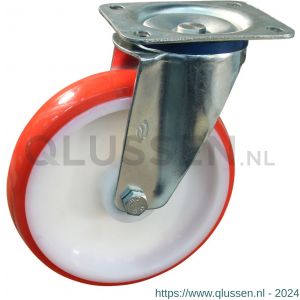 Protempo serie 27-12 zwenk transportwiel plaatbevestiging stalen gaffel witte PA velg rode TPU band ± 97 shore A 175 mm glijlager 227.171.126.000