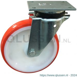Protempo serie 27-14 zwenk transportwiel plaatbevestiging stalen gaffel witte PA velg rode TPU band ± 97 shore A 175 mm glijlager 227.171.146.000