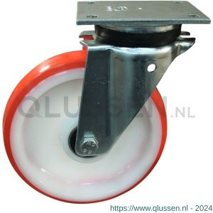 Protempo serie 27-14 zwenk transportwiel plaatbevestiging stalen gaffel witte PA velg rode TPU band ± 97 shore A 175 mm kogellager 227.176.146.000