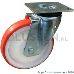 Protempo serie 27-19 zwenk transportwiel plaatbevestiging stalen gaffel witte PA velg rode TPU band ± 97 shore A 175 mm kogellager 227.176.196.000