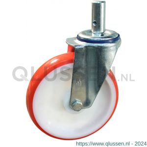 Protempo serie 27-12 zwenk transportwiel pen stalen gaffel witte PA velg rode TPU band ± 97 shore A 200 mm rollager 227.202.125.027