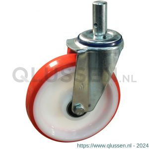 Protempo serie 27-12 zwenk transportwiel pen stalen gaffel witte PA velg rode TPU band ± 97 shore A 200 mm kogellager 227.206.125.027