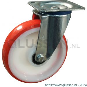 Protempo serie 27-12 zwenk transportwiel plaatbevestiging stalen gaffel witte PA velg rode TPU band ± 97 shore A 200 mm kogellager 227.206.126.000