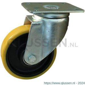 Protempo serie 28-19 zwenk transportwiel plaatbevestiging stalen gaffel gietijzeren velg PU band ± 94 shore A 80 mm kogellager 228.086.196.030