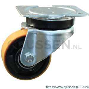 Protempo serie 28-14 zwenk transportwiel plaatbevestiging stalen gaffel gietijzeren velg PU band ± 94 shore A 100 mm kogellager 228.106.146.030