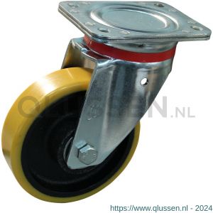 Protempo serie 28-17 zwenk transportwiel plaatbevestiging stalen gaffel gietijzeren velg PU band ± 94 shore A 125 mm kogellager 228.126.176.040