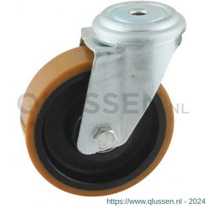 Protempo serie 28-91 zwenk transportwiel boutgat stalen gaffel gietijzeren velg PU band ± 94 shore A 125 mm kogellager 228.126.910.040