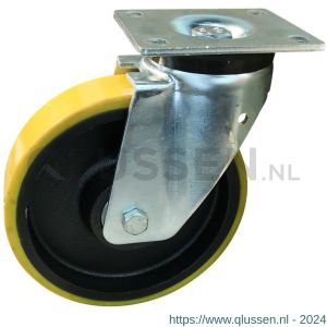 Protempo serie 28-19 zwenk transportwiel plaatbevestiging stalen gaffel gietijzeren velg PU band ± 94 shore A 175 mm kogellager 228.176.196.040