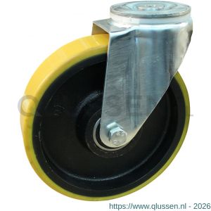 Protempo serie 28-91 zwenk transportwiel boutgat stalen gaffel gietijzeren velg PU band ± 94 shore A 180 mm kogellager 228.186.910.050