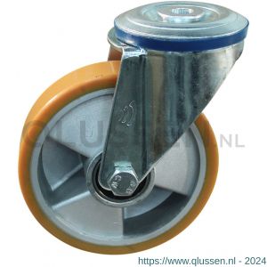 Protempo serie 29-10 zwenk transportwiel boutgat stalen gaffel aluminium velg PU band ± 94 shore A 125 mm kogellager 229.126.100.040