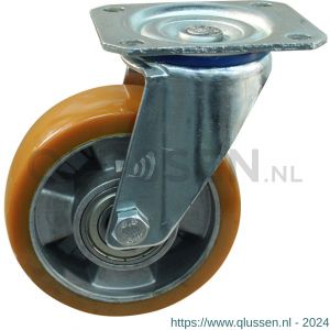 Protempo serie 29-10 zwenk transportwiel plaatbevestiging richtingsvaststeller stalen gaffel aluminium velg PU band ± 94 shore A 125 mm kogellager 229.126.106.740