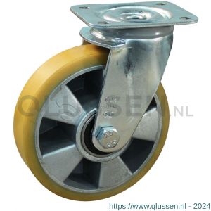 Protempo serie 29-11 zwenk transportwiel plaatbevestiging stalen gaffel aluminium velg PU band ± 94 shore A 150 mm kogellager 229.156.116.140