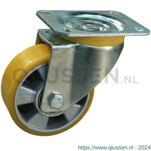 Protempo serie 29-16 zwenk transportwiel plaatbevestiging stalen gaffel aluminium velg PU band ± 94 shore A 150 mm kogellager 229.156.166.050