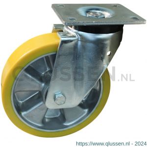 Protempo serie 29-19 zwenk transportwiel plaatbevestiging stalen gaffel aluminium velg PU band ± 94 shore A 175 mm kogellager 229.176.196.050