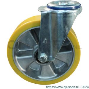 Protempo serie 29-12 zwenk transportwiel boutgat stalen gaffel aluminium velg PU band ± 94 shore A 200 mm kogellager 229.206.120.050