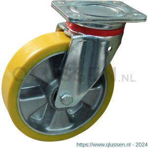 Protempo serie 29-17 zwenk transportwiel plaatbevestiging stalen gaffel aluminium velg PU band ± 94 shore A 200 mm kogellager 229.206.176.050