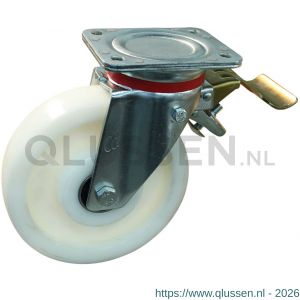 Protempo serie 33-17 zwenk transportwiel plaatbevestiging enkele rem stalen gaffel naturel PA (of PP) 150 mm kogellager 233.156.176.650