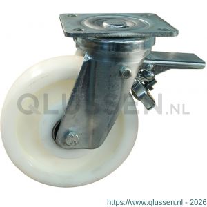 Protempo serie 33-18 zwenk transportwiel plaatbevestiging dubbele rem voorloop stalen gaffel naturel PA (of PP) 200 mm glijlager 233.201.186.350