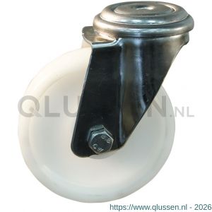 Protempo serie 34-31 zwenk transportwiel boutgat RVS gaffel naturel PP (of PA) 80 mm glijlager 234.081.310.012