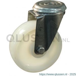 Protempo serie 34-30 zwenk transportwiel boutgat RVS gaffel naturel PP (of PA) 100 mm rollager RVS 234.109.300.012