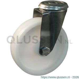 Protempo serie 34-30 zwenk transportwiel boutgat RVS gaffel naturel PP (of PA) 125 mm glijlager 234.121.300.012